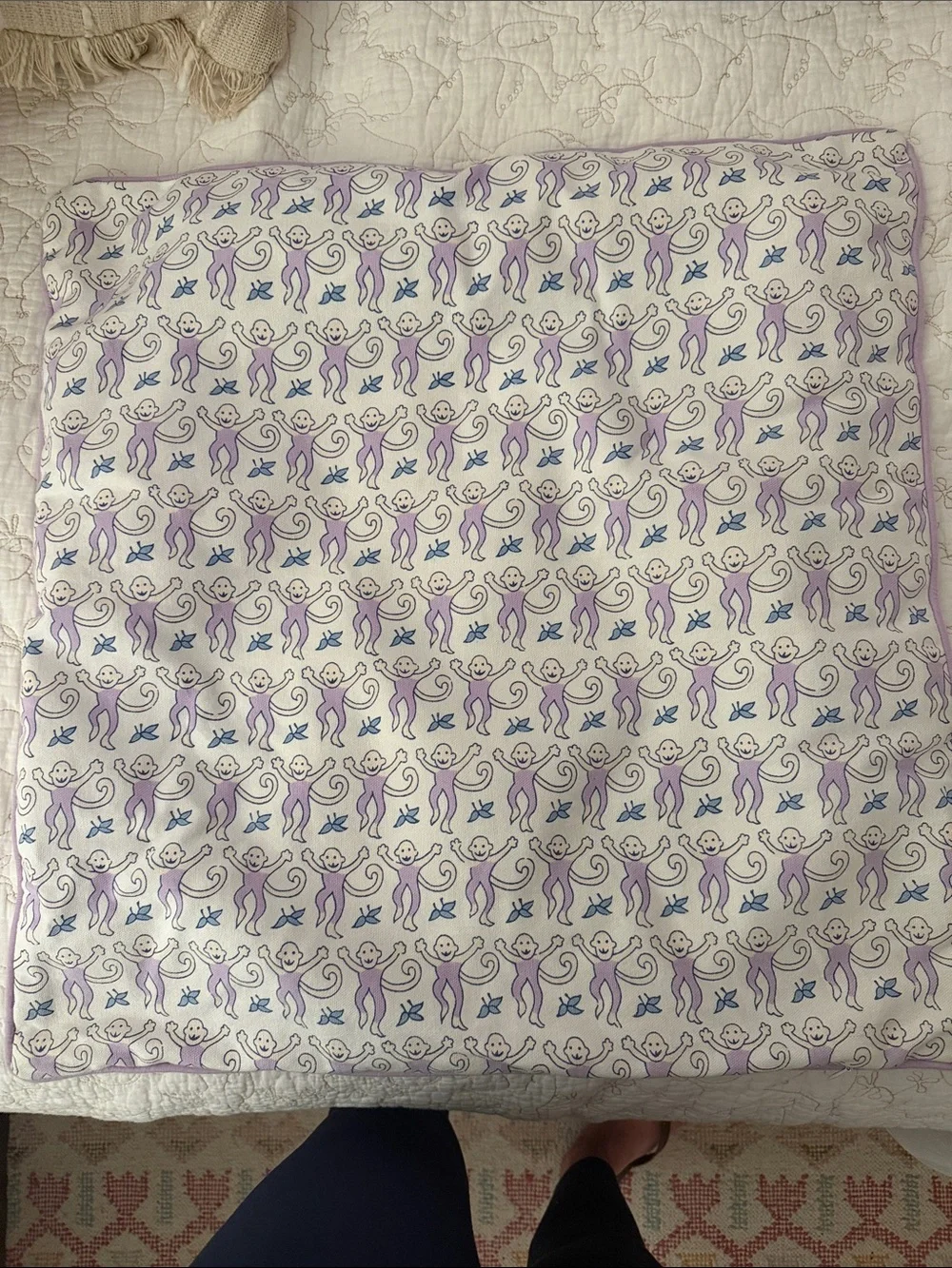Roller Rabbit Lavender Monkey Print Pillow Cover on Cream